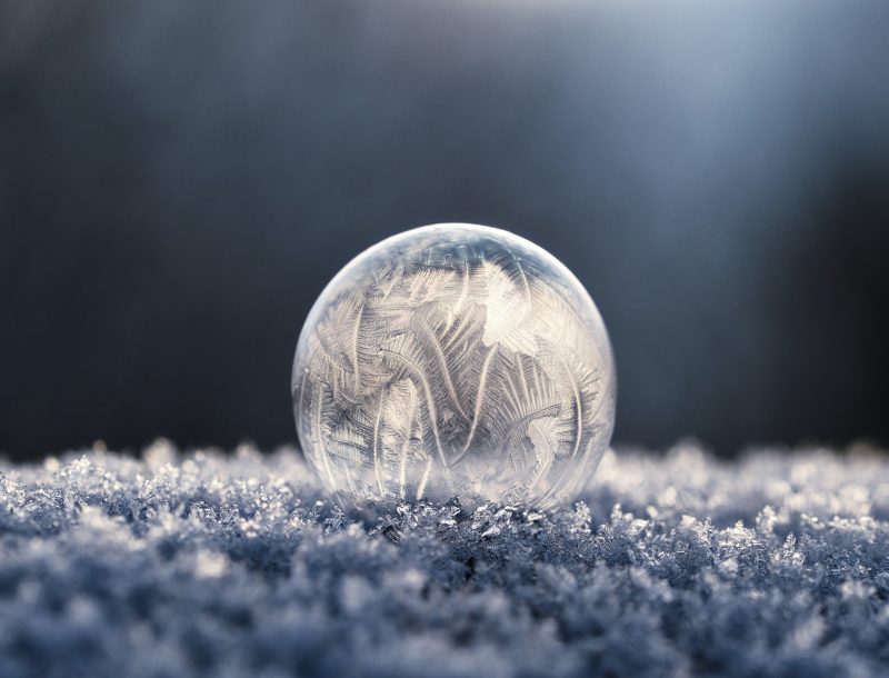 macro view of a frozen drop of water