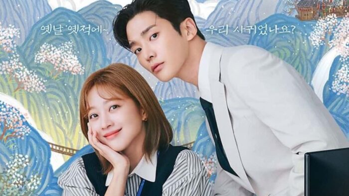 Destined With You promo image showing Cho Bo-ah as Lee Hong-jo on the left, and Rowoon as Jang Sin-yu on the right. They are wearing light colored clothing.